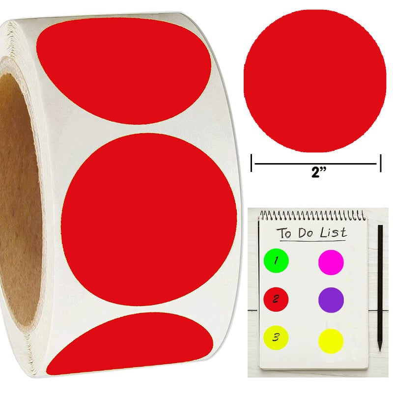 Well Tile 2 Inch Color-Code Labels Round Circle Stickers for Color Coding - Fluorescent Red Christmas Inventory Labels Moving Stickers for Labeling Warehouse Classroom Office Food Service and Medical 500 Pcs - Image 2
